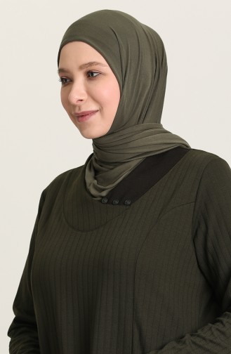 Büyük Beden Triko Elbise 8123-01 Haki