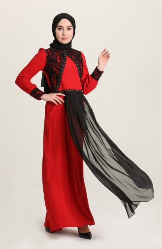 Red Hijab Evening Dress 1105-01