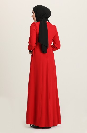 Dantelli Taşlı Abiye Elbise 1105-01 Kırmızı