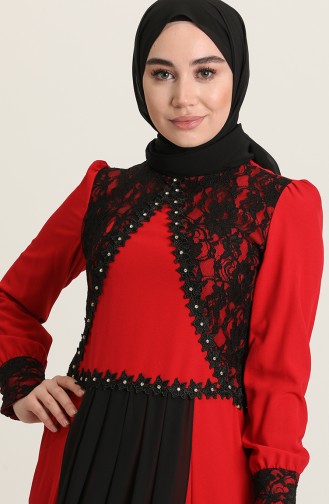Red Hijab Evening Dress 1105-01