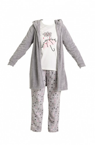Akbeniz Welsoft Polar Kadın 3 Lü Pijama Takımı 808002 Gri