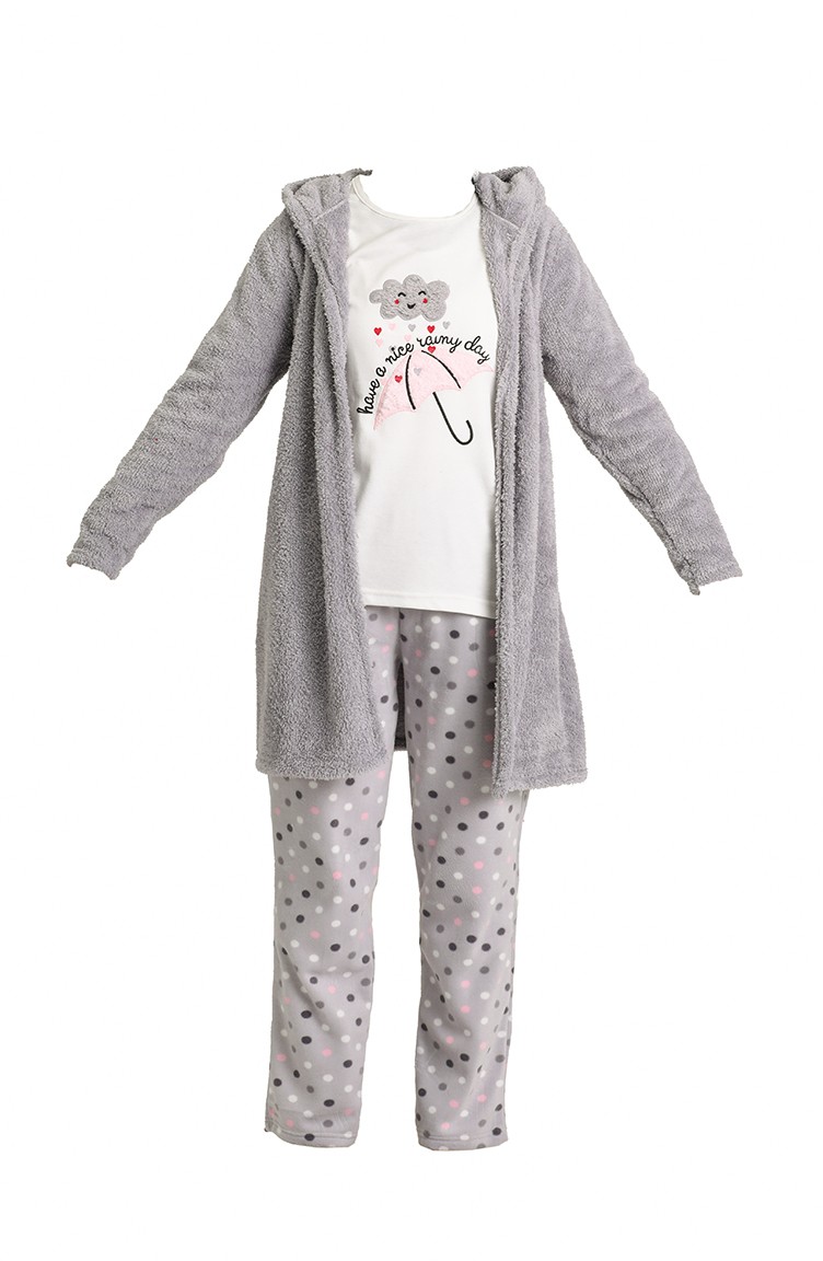 Akbeniz Welsoft Polar Kadın 3 Lü Pijama Takımı 808002 Gri