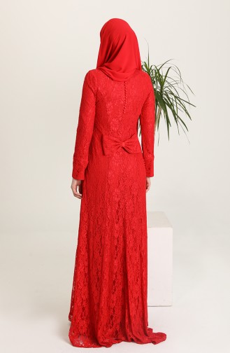 Dantelli Abiye Elbise 1104-01 Kırmızı
