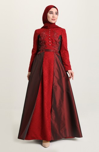 Claret Red Hijab Evening Dress 1095-03