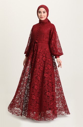 Dunkel Weinrot Hijab-Abendkleider 5477-10
