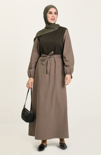 Khaki Hijab Dress 1454B-01