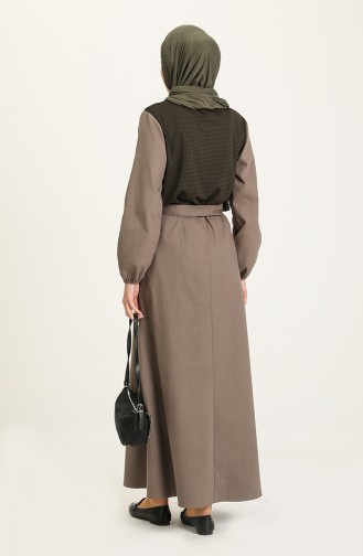 Khaki Hijab Dress 1454B-01