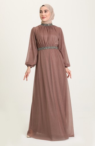 Brown Hijab Evening Dress 5501-16