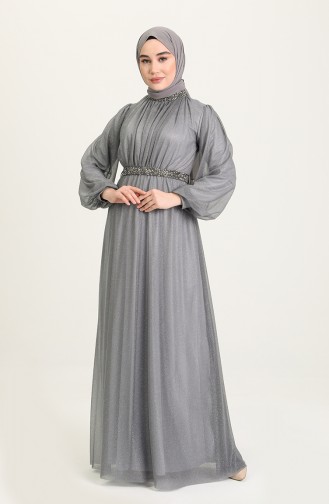 Gray Hijab Evening Dress 5501-18