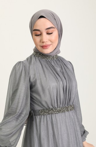 Gray Hijab Evening Dress 5501-18