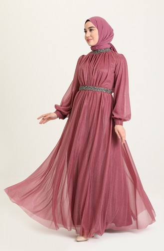 Light Dusty Rose Hijab Evening Dress 5501-19