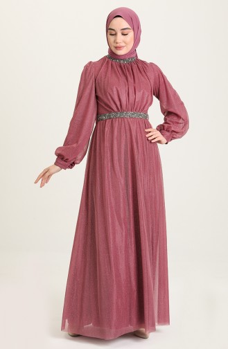 Light Dusty Rose Hijab Evening Dress 5501-19