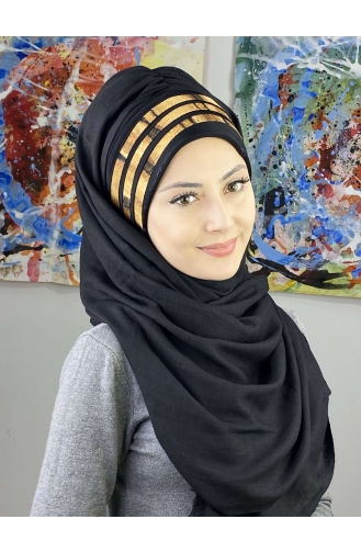 Black Ready to Wear Turban 7ARLKHZŞL43-04