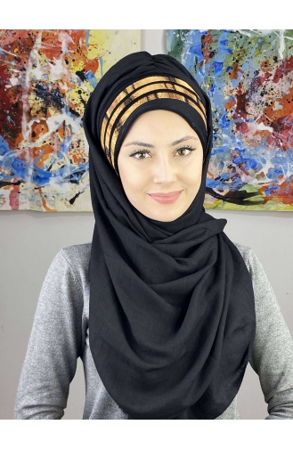 Black Ready to Wear Turban 7ARLKHZŞL43-04