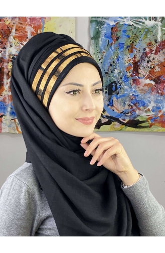 Black Ready to Wear Turban 7ARLKHZŞL43-04