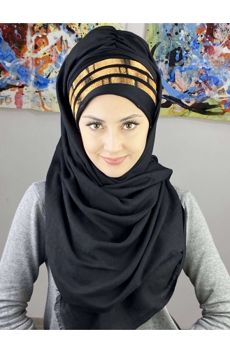 Black Ready to Wear Turban 7ARLKHZŞL43-04