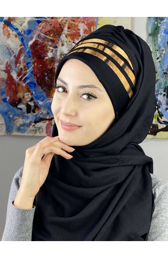 Black Ready to Wear Turban 7ARLKHZŞL43-04