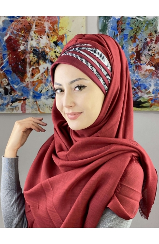 Dark Claret Red Ready to wear Turban 7ARLKHZŞL08-04