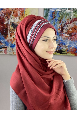 Dark Claret Red Ready to wear Turban 7ARLKHZŞL08-04