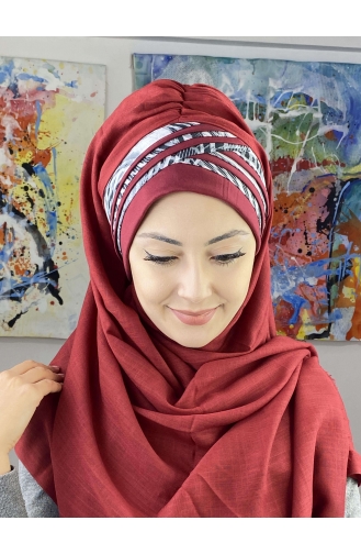 Dark Claret Red Ready to wear Turban 7ARLKHZŞL08-04