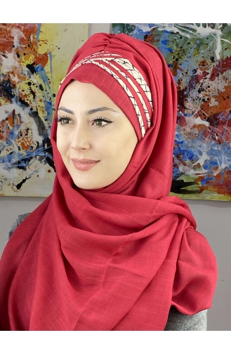 Kısa Çapraz Çizgili Çapraz Drapeli Şal 7ARLKHZŞL16-04 Açık Bordo