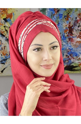 Kısa Çapraz Çizgili Çapraz Drapeli Şal 7ARLKHZŞL16-04 Açık Bordo