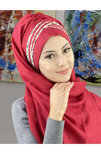 Kısa Çapraz Çizgili Çapraz Drapeli Şal 7ARLKHZŞL16-04 Açık Bordo