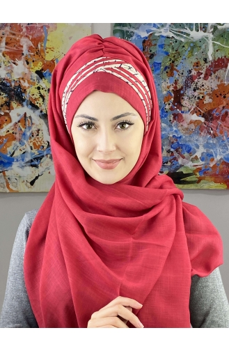 Kısa Çapraz Çizgili Çapraz Drapeli Şal 7ARLKHZŞL16-04 Açık Bordo