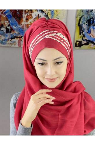 Kısa Çapraz Çizgili Çapraz Drapeli Şal 7ARLKHZŞL16-04 Açık Bordo