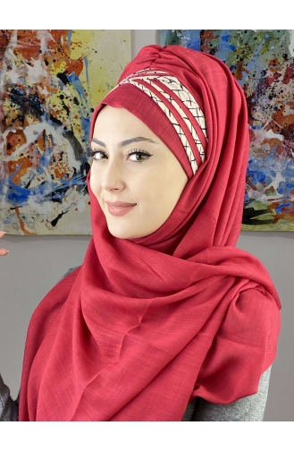 Kısa Çapraz Çizgili Çapraz Drapeli Şal 7ARLKHZŞL16-04 Açık Bordo