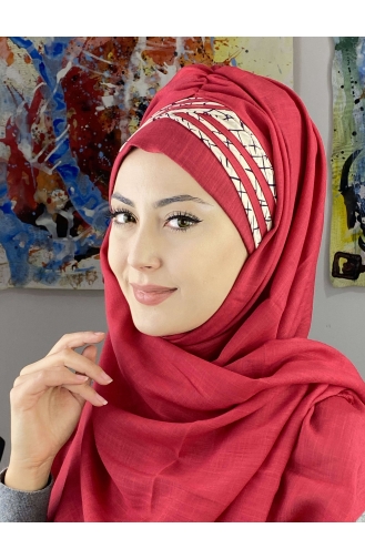 Kısa Çapraz Çizgili Çapraz Drapeli Şal 7ARLKHZŞL16-04 Açık Bordo