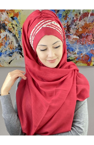 Kısa Çapraz Çizgili Çapraz Drapeli Şal 7ARLKHZŞL16-04 Açık Bordo