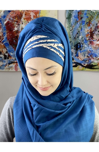 Kısa Çapraz Çizgili Çapraz Drapeli Şal 7ARLKHZŞL16-05 Koyu Mavi