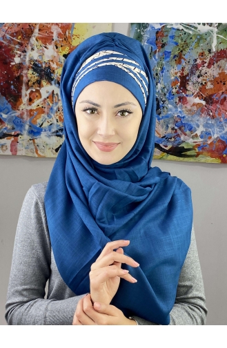 Kısa Çapraz Çizgili Çapraz Drapeli Şal 7ARLKHZŞL16-05 Koyu Mavi