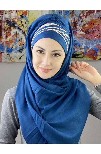 Kısa Çapraz Çizgili Çapraz Drapeli Şal 7ARLKHZŞL16-05 Koyu Mavi