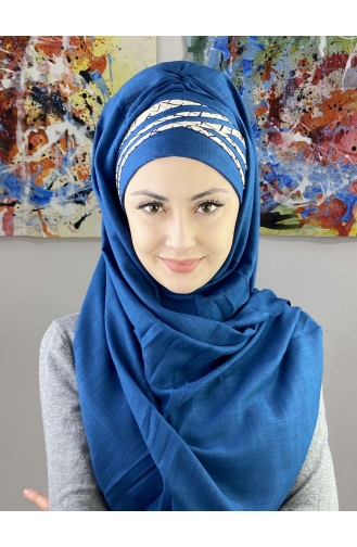 Kısa Çapraz Çizgili Çapraz Drapeli Şal 7ARLKHZŞL16-05 Koyu Mavi