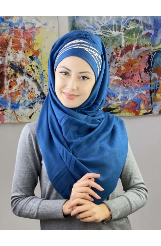 Kısa Çapraz Çizgili Çapraz Drapeli Şal 7ARLKHZŞL16-05 Koyu Mavi