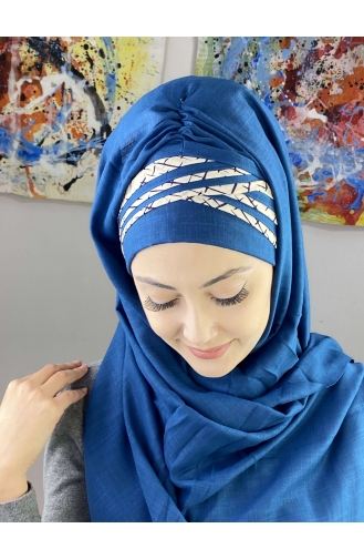 Kısa Çapraz Çizgili Çapraz Drapeli Şal 7ARLKHZŞL16-05 Koyu Mavi