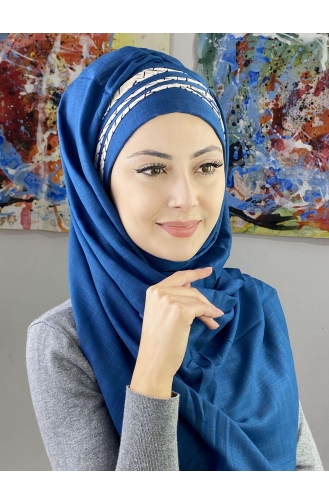 Kısa Çapraz Çizgili Çapraz Drapeli Şal 7ARLKHZŞL16-05 Koyu Mavi