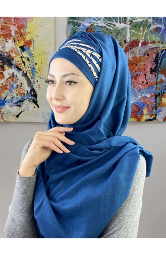 Kısa Çapraz Çizgili Çapraz Drapeli Şal 7ARLKHZŞL16-05 Koyu Mavi