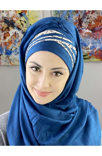 Kısa Çapraz Çizgili Çapraz Drapeli Şal 7ARLKHZŞL16-05 Koyu Mavi