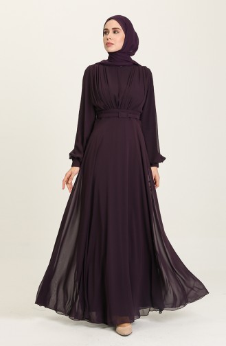 Dark Purple Hijab Evening Dress 5422-15