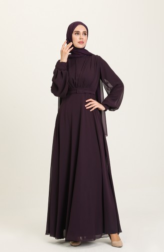 Dark Purple Hijab Evening Dress 5422-15