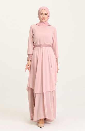 Powder Hijab Evening Dress 5489-01