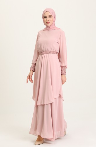 Powder Hijab Evening Dress 5489-01