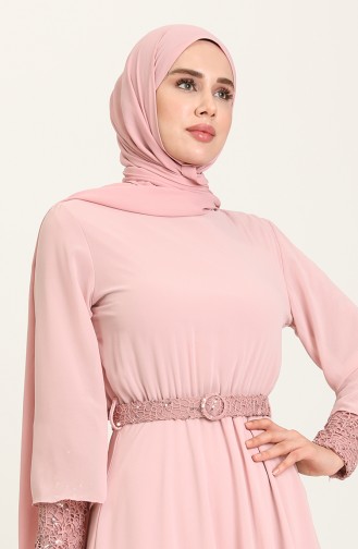 Powder Hijab Evening Dress 5489-01