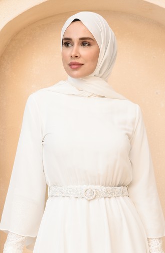Ecru Hijab Evening Dress 5489-02