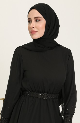 Black Hijab Evening Dress 5489-03