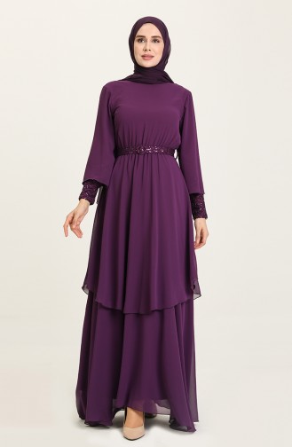 Purple Hijab Evening Dress 5489-04