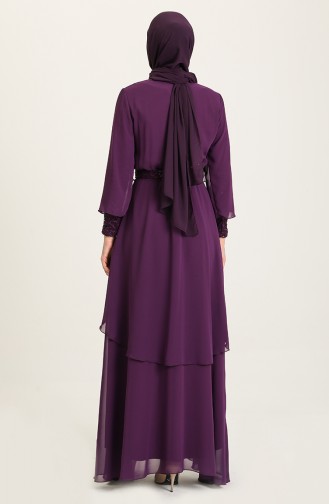Kemerli Dantelli Abiye Elbise 5489-04 Mor